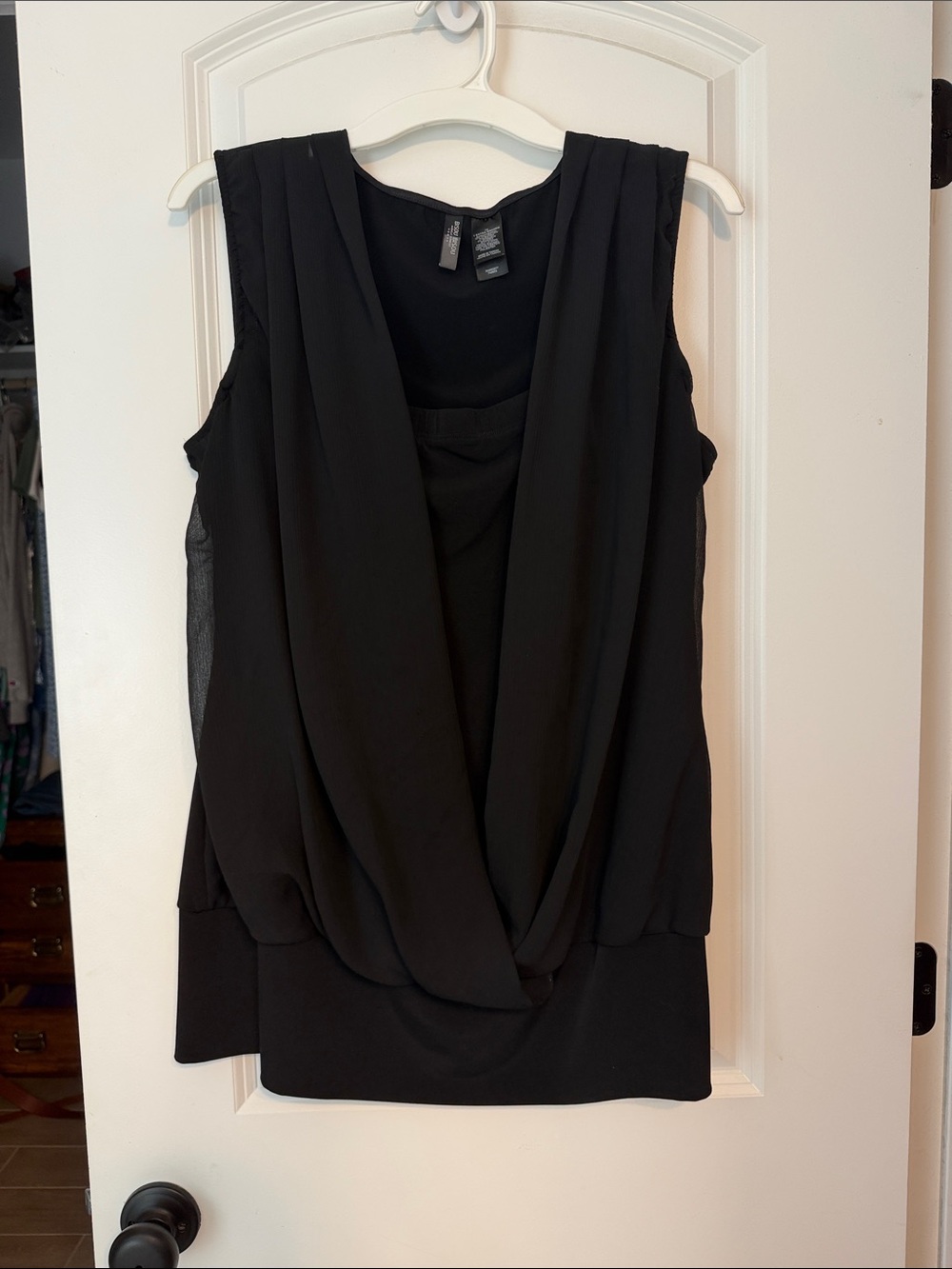 Bisou Bisou Black Draped Sleeveless Blouse